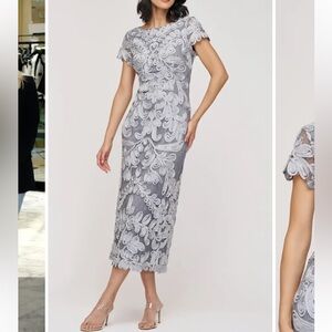 Elegant Gray Lace Midi Dress